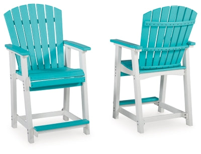 Ashley Eisely Turquoise White Outdoor Counter Height Bar Stool (Set of 2)