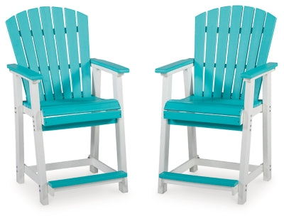 Ashley Eisely Turquoise White Outdoor Counter Height Bar Stool (Set of 2)