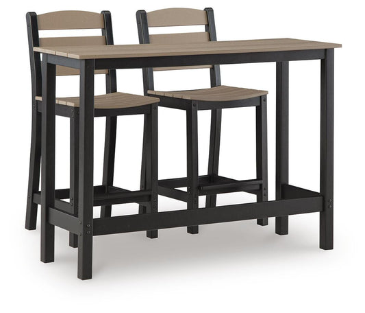Ashley Moondance Black Beige Outdoor Counter Table and 2 Barstools (Set of 3)