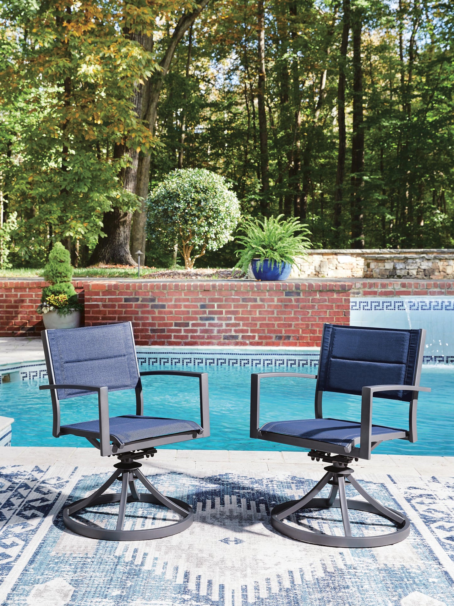 Ashley Point Bonita Blue Gray Outdoor Sling Swivel Chair (Set of 2)