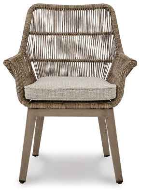 Ashley Beach Front Beige Arm Chair with Cushion (Set of 2)