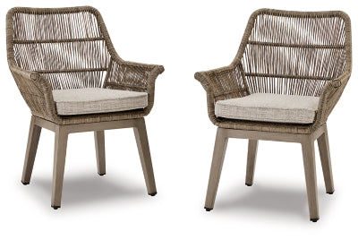 Ashley Beach Front Beige Arm Chair with Cushion (Set of 2)