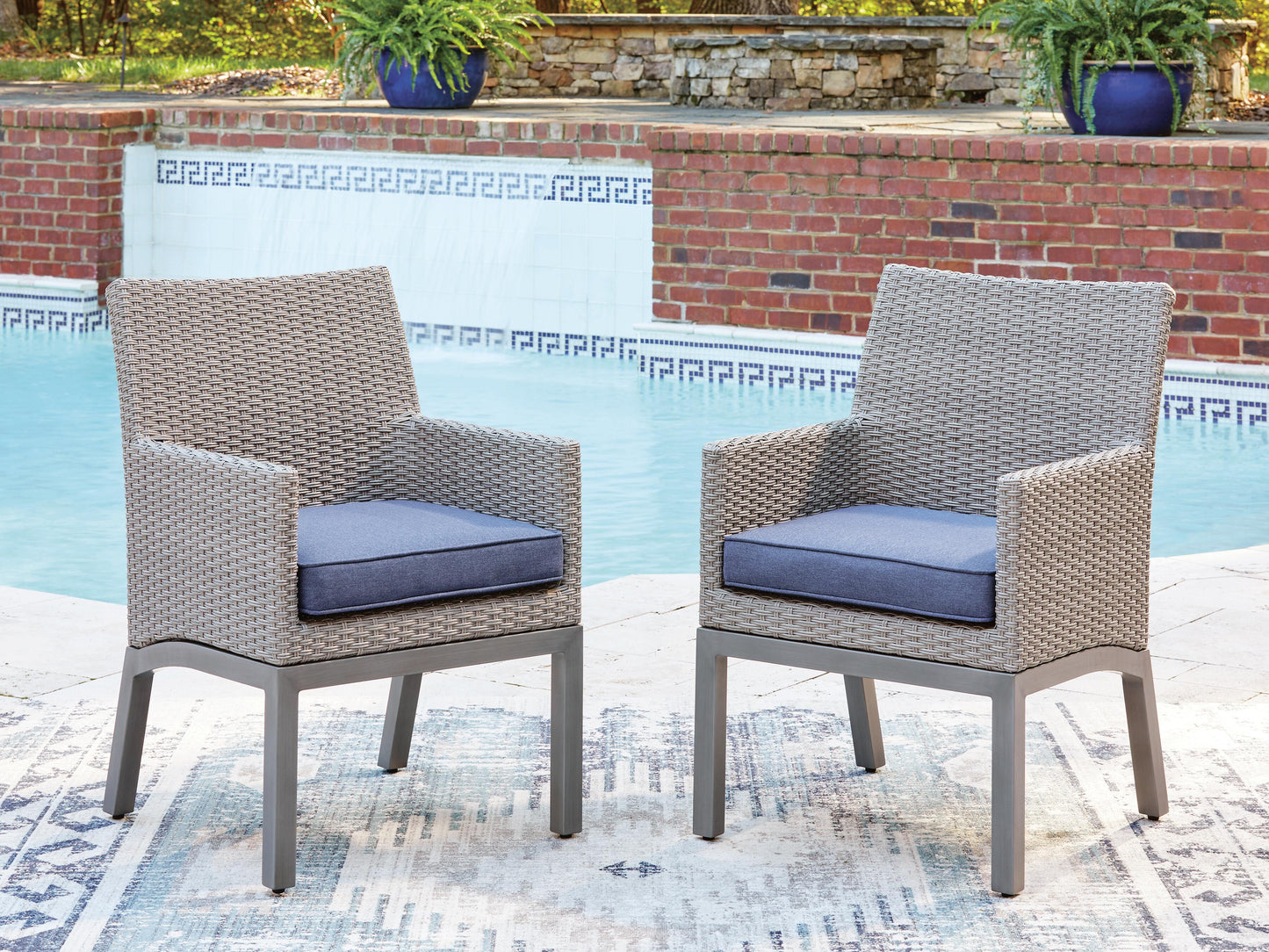 Ashley Dillon Beach Blue Gray Outdoor Arm Chair with Cushion (Set of 2)