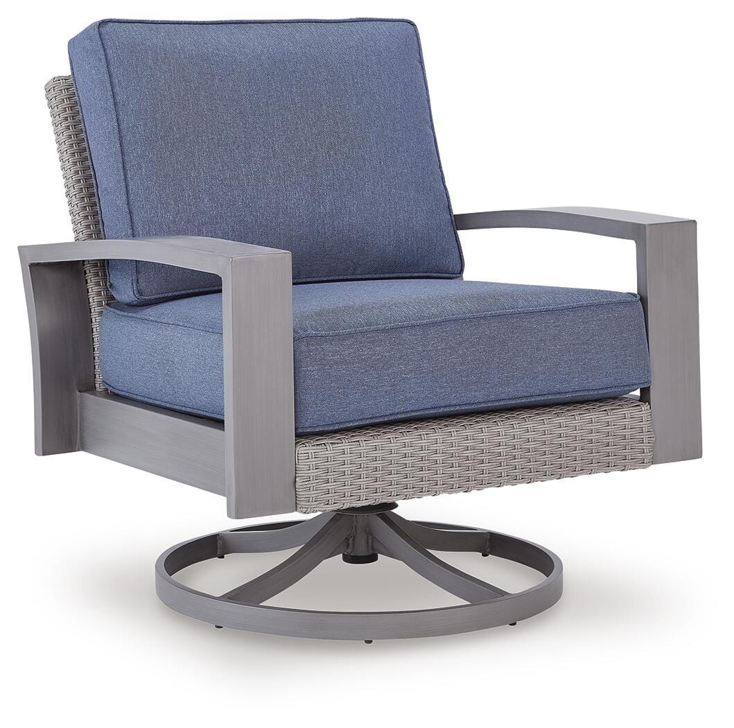 Ashley Dillon Beach Blue Gray Outdoor Swivel Lounge Chair with Cushion