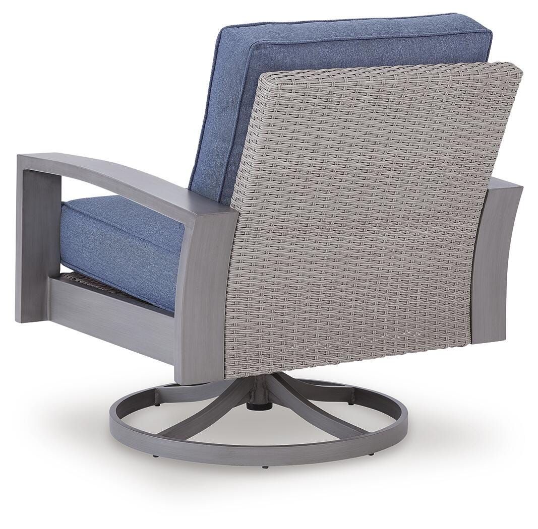 Ashley Dillon Beach Blue Gray Outdoor Swivel Lounge Chair with Cushion