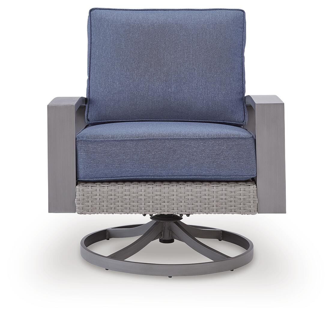 Ashley Dillon Beach Blue Gray Outdoor Swivel Lounge Chair with Cushion