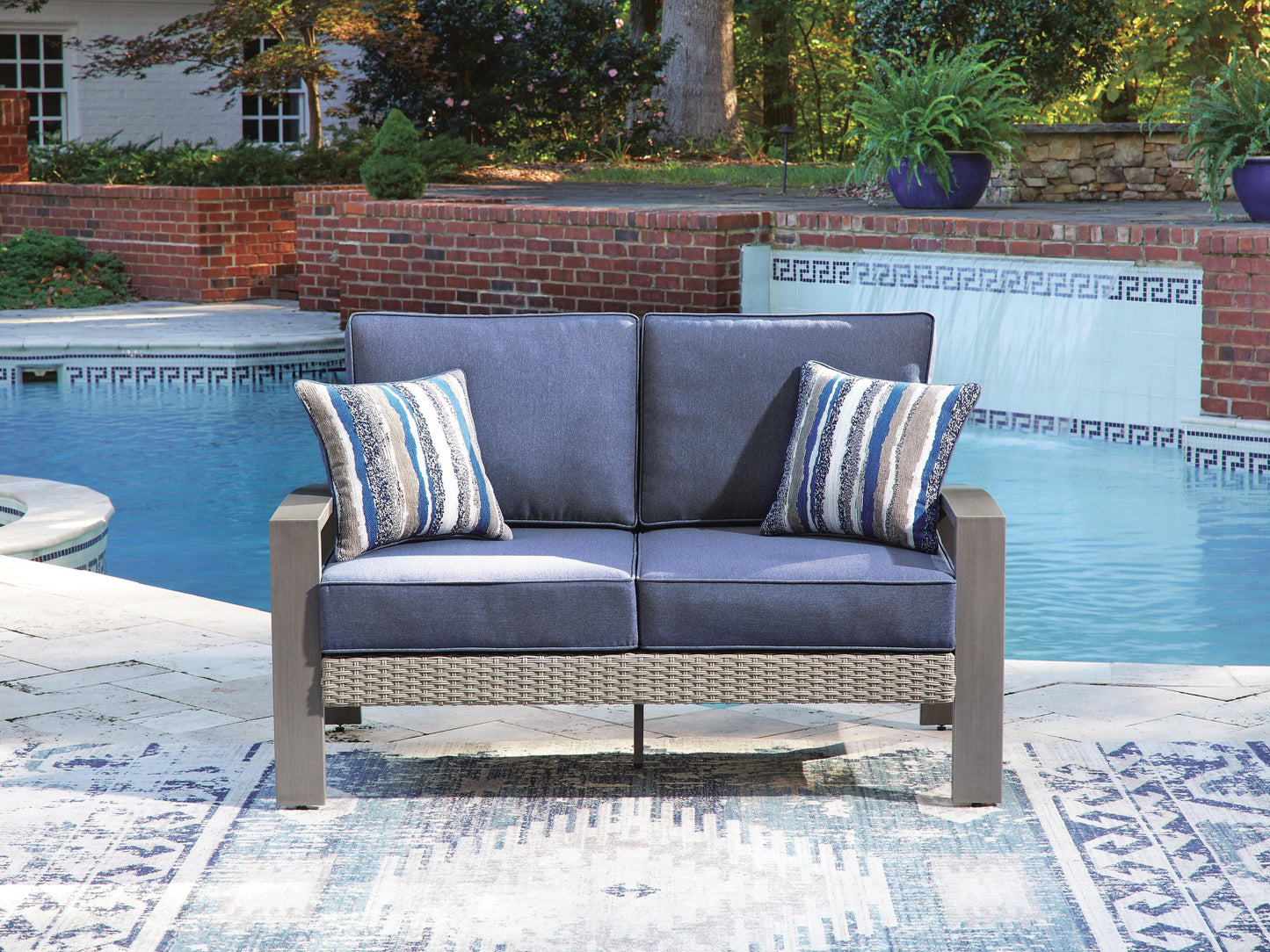 Ashley Dillon Beach Blue Gray Outdoor Loveseat with Cushion