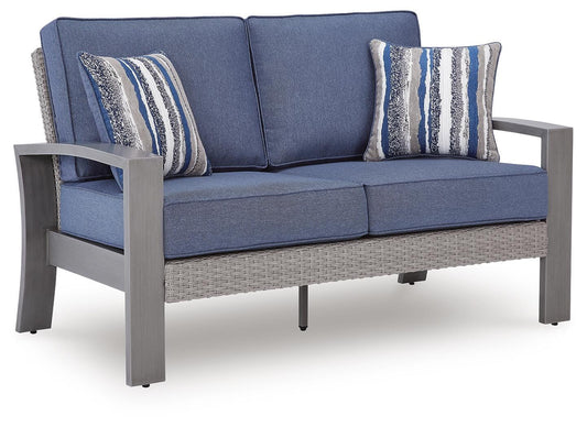 Ashley Dillon Beach Blue Gray Outdoor Loveseat with Cushion