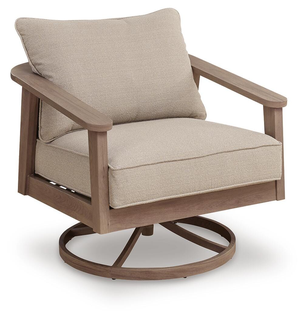 Ashley Francis Beach Natural Gray Outdoor Swivel Lounge with Cushion