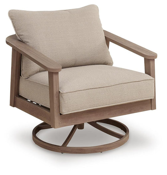 Ashley Francis Beach Natural Gray Outdoor Swivel Lounge with Cushion