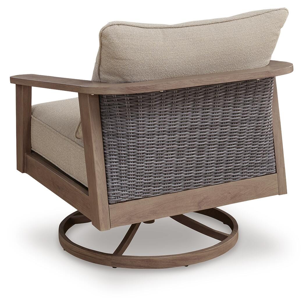 Ashley Francis Beach Natural Gray Outdoor Swivel Lounge with Cushion