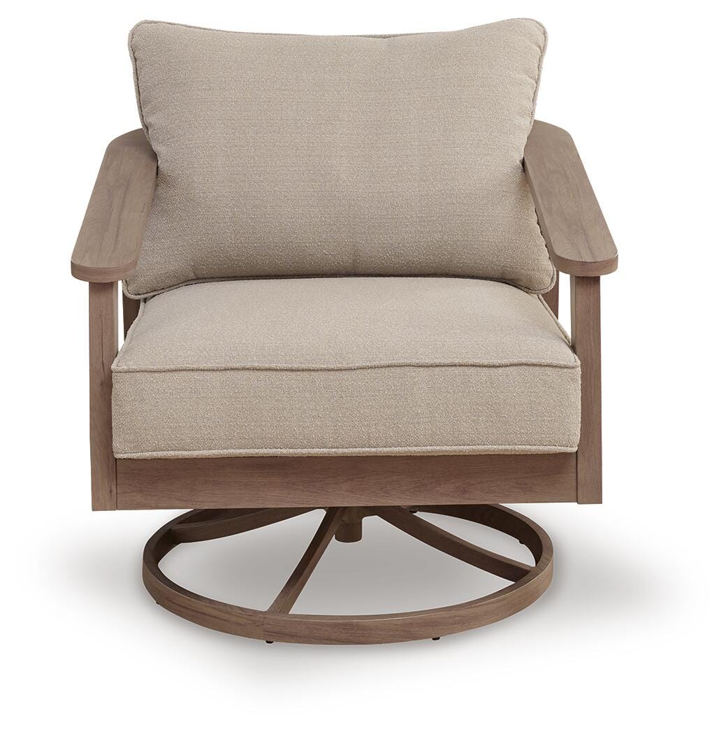 Ashley Francis Beach Natural Gray Outdoor Swivel Lounge with Cushion