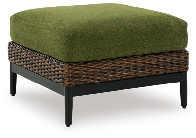 Ashley Horizon Hall Brown Green Outdoor Ottoman with Cushion