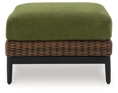 Ashley Horizon Hall Brown Green Outdoor Ottoman with Cushion