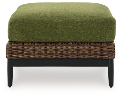 Ashley Horizon Hall Brown Green Outdoor Ottoman with Cushion