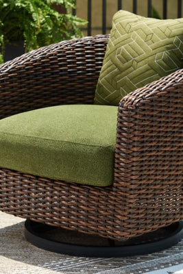 Ashley Horizon Hall Brown Green Outdoor Swivel Lounge Chair with Cushion