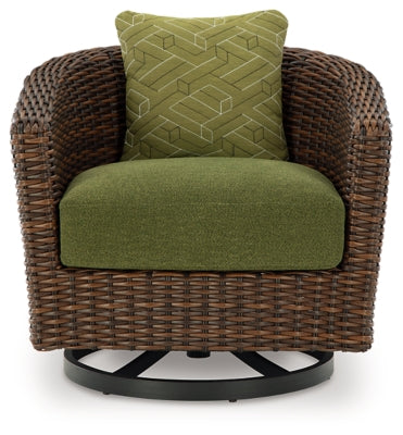 Ashley Horizon Hall Brown Green Outdoor Swivel Lounge Chair with Cushion