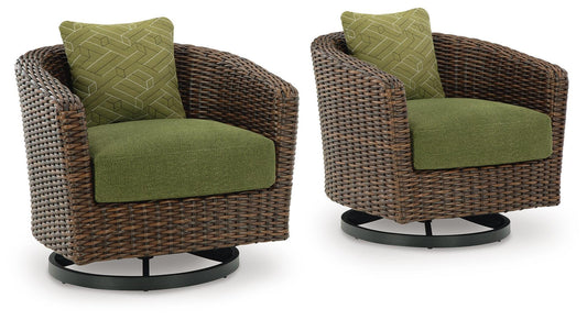 Ashley Horizon Hall Brown Green Outdoor Swivel Lounge Chair with Cushion