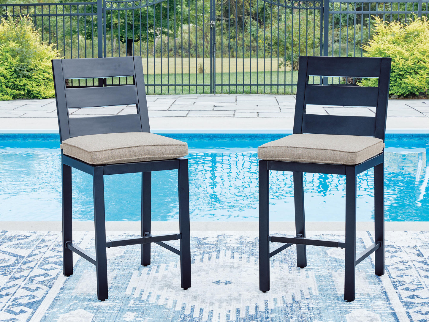 Ashley Mabry Shores Navy Blue Outdoor Counter Height Bar Stool (Set of 2)