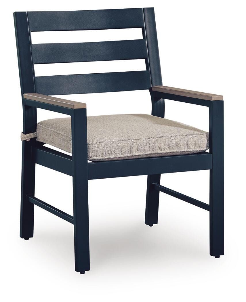 Ashley Mabry Shores Navy Blue Driftwood Outdoor Arm Chair with Cushion (Set of 2)