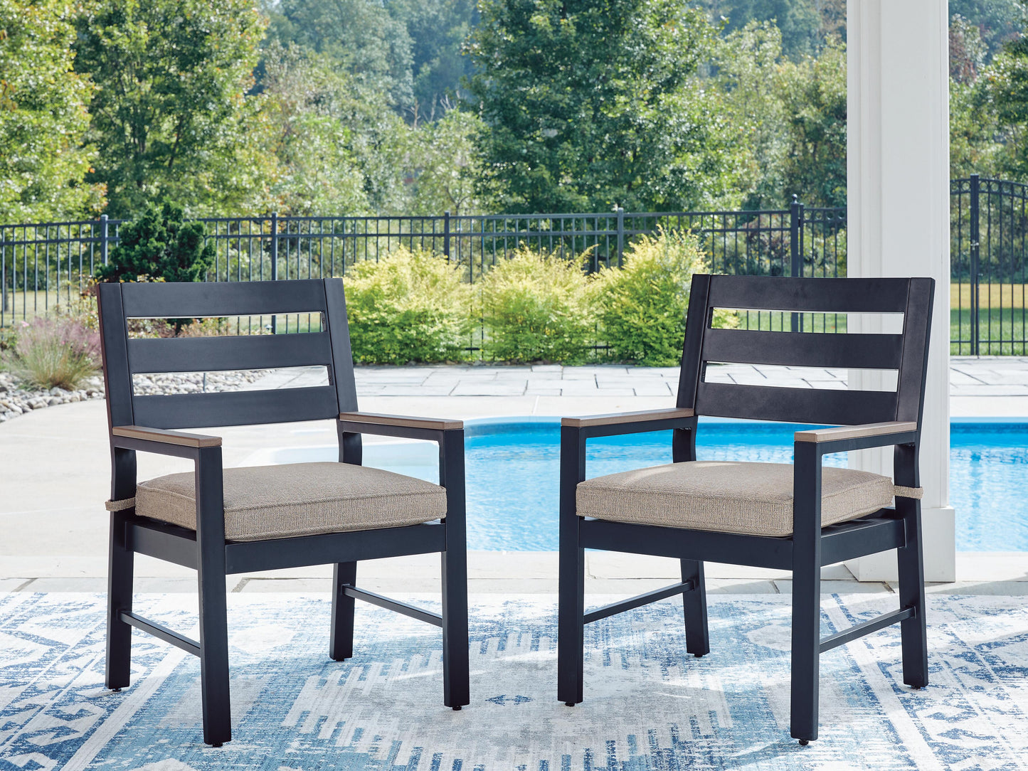 Ashley Mabry Shores Navy Blue Driftwood Outdoor Arm Chair with Cushion (Set of 2)