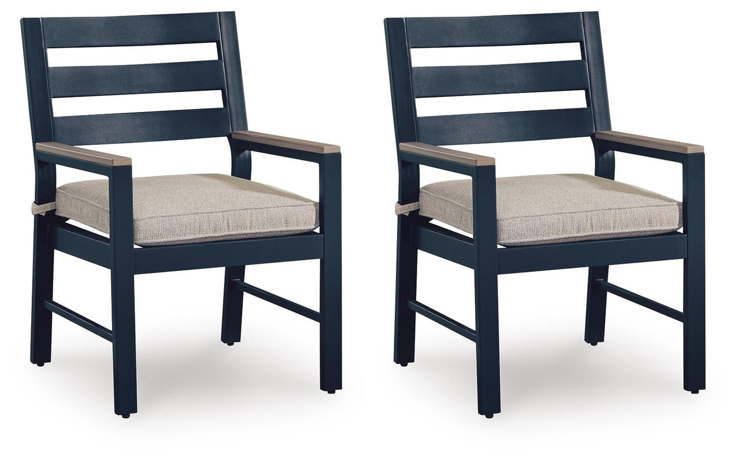 Ashley Mabry Shores Navy Blue Driftwood Outdoor Arm Chair with Cushion (Set of 2)