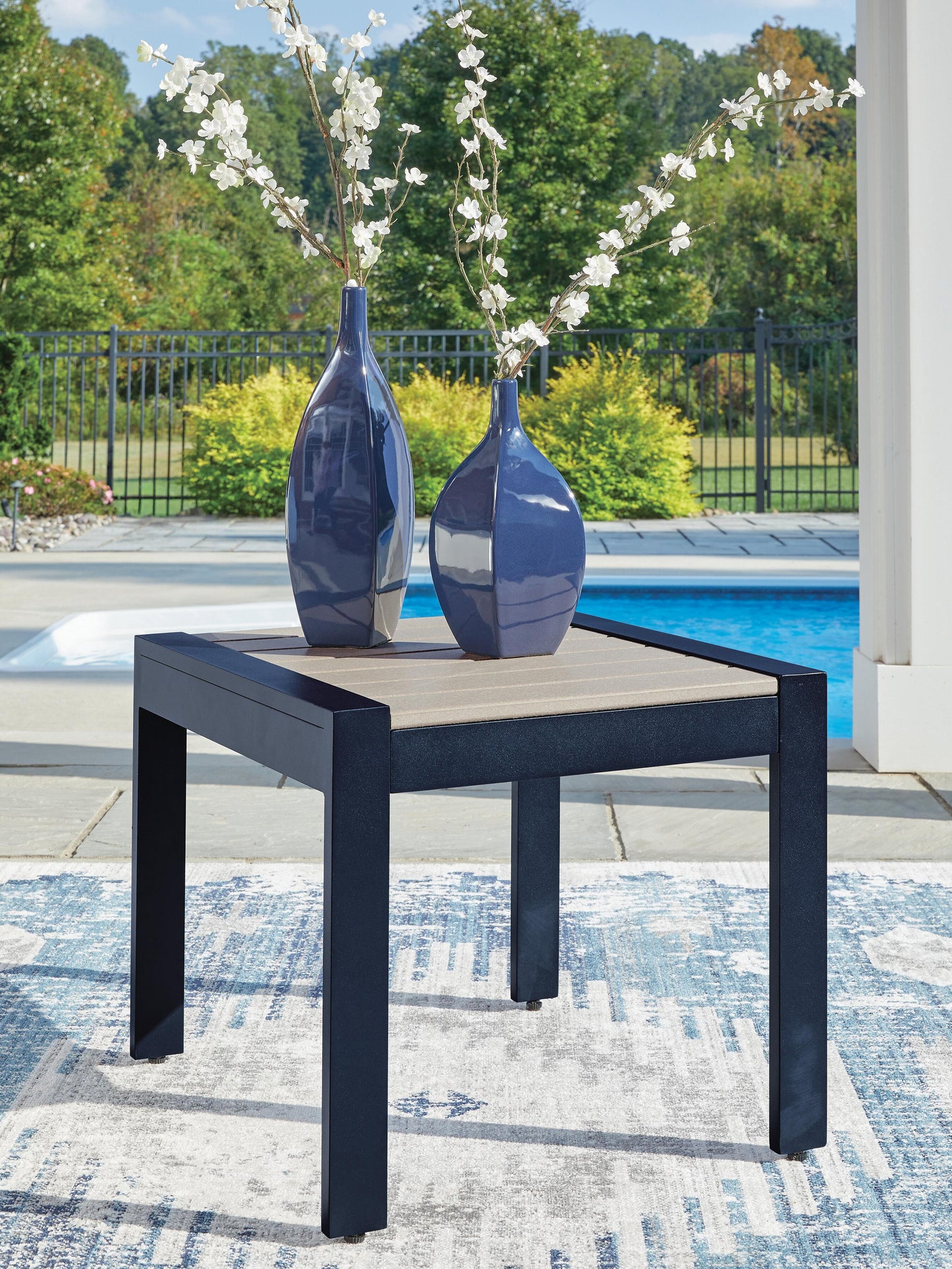 Ashley Mabry Shores Navy Blue Driftwood Outdoor End Table