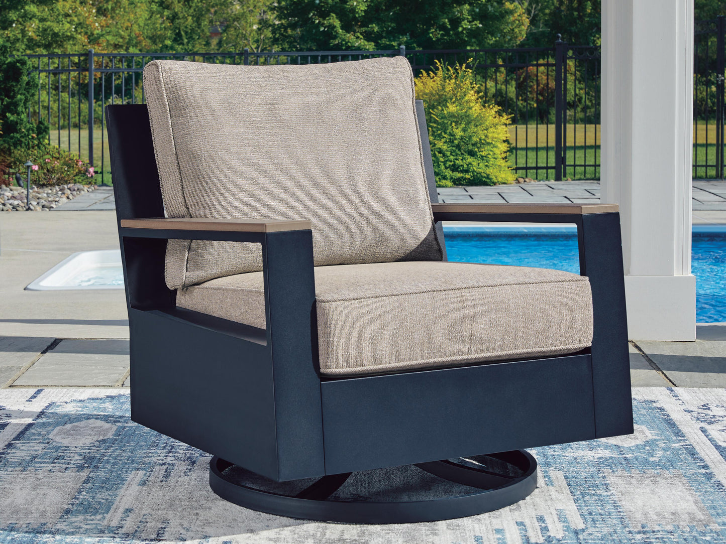 Ashley Mabry Shores Navy Blue Driftwood Outdoor Swivel Glider Chair with Cushion
