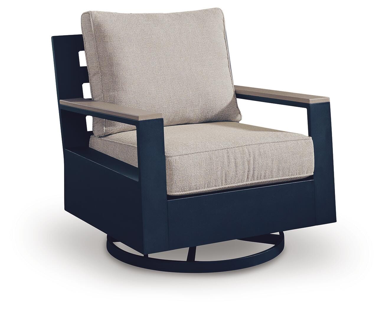 Ashley Mabry Shores Navy Blue Driftwood Outdoor Swivel Glider Chair with Cushion