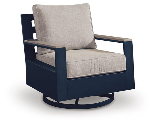 Ashley Mabry Shores Navy Blue Driftwood Outdoor Swivel Glider Chair with Cushion
