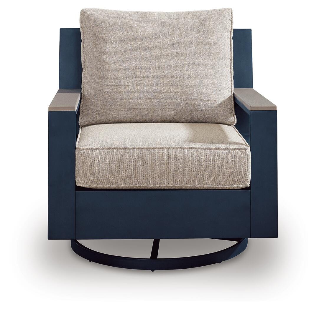 Ashley Mabry Shores Navy Blue Driftwood Outdoor Swivel Glider Chair with Cushion