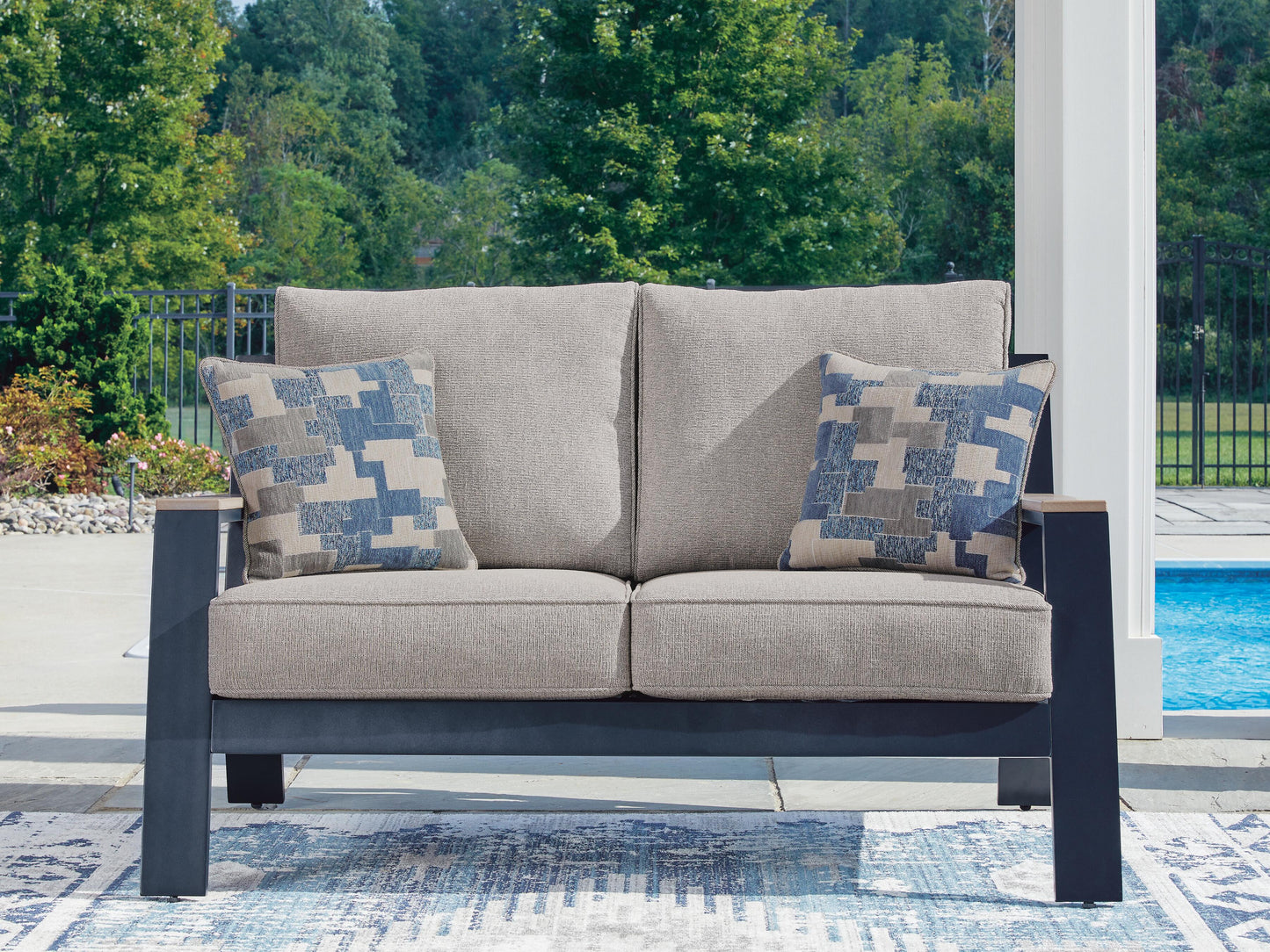 Ashley Mabry Shores Navy Blue Driftwood Outdoor Loveseat with Cushion