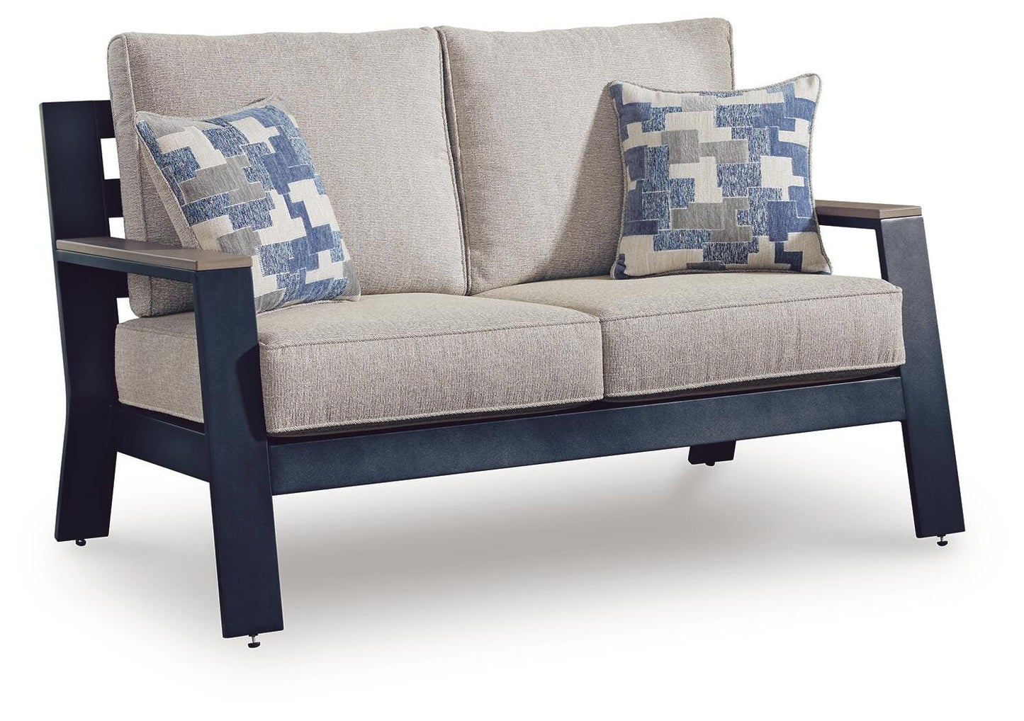Ashley Mabry Shores Navy Blue Driftwood Outdoor Loveseat with Cushion