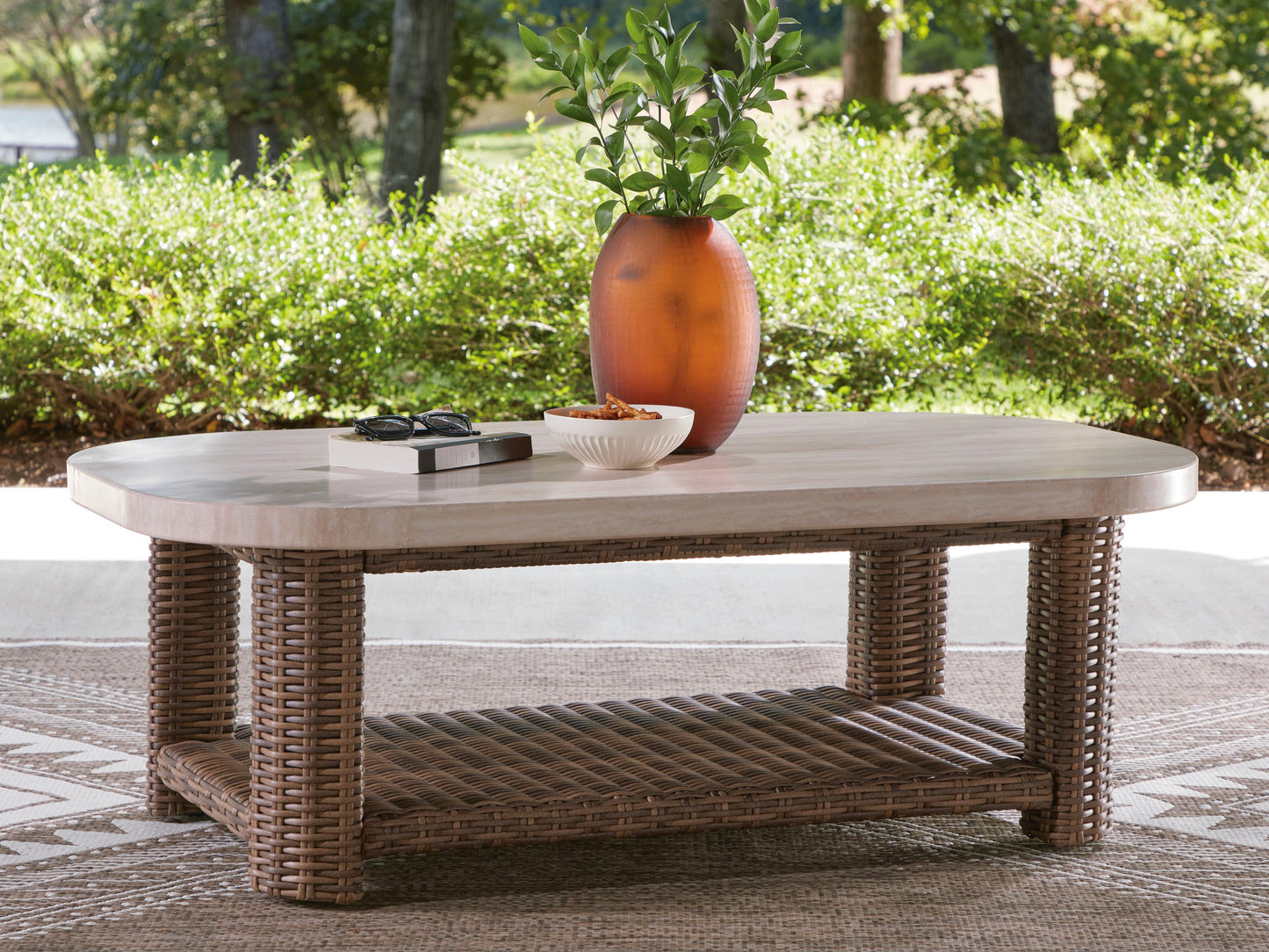 Ashley Angel Island Beige Brown Outdoor Coffee Table