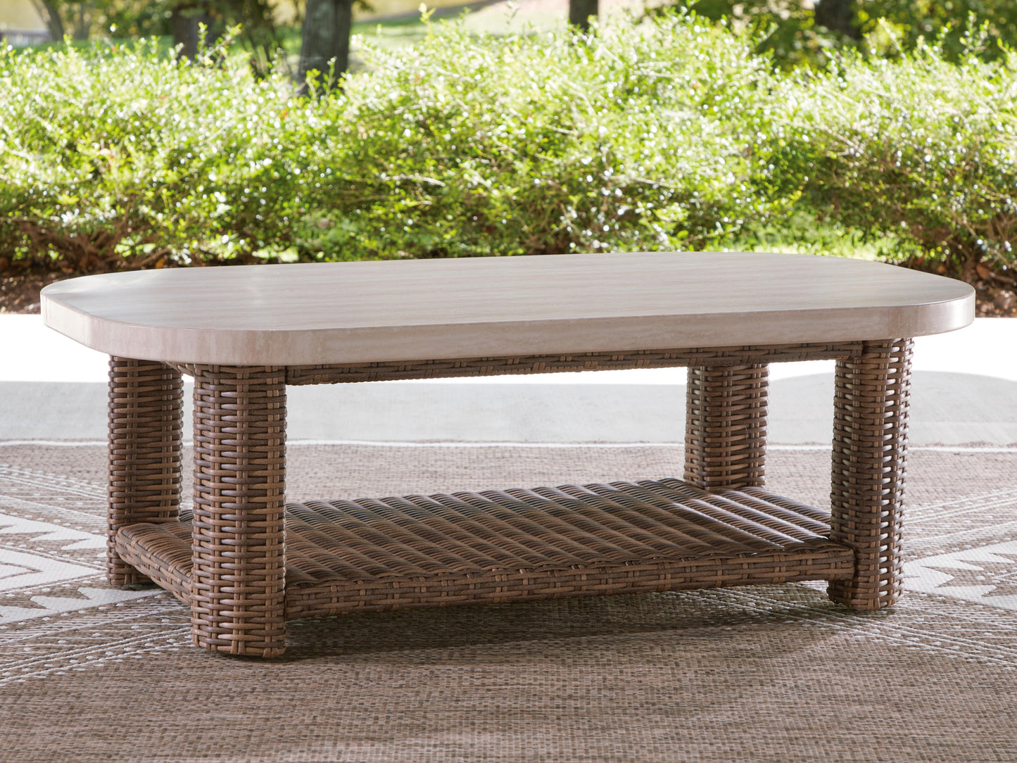 Ashley Angel Island Beige Brown Outdoor Coffee Table