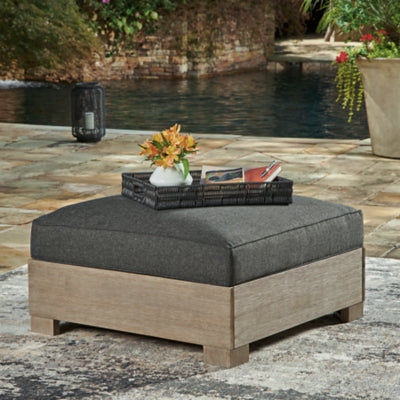 Ashley Citrine Park Brown Charcoal Outdoor Ottoman with Cushion