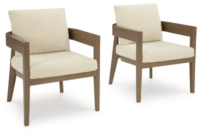 Ashley Serene Bay Dark Brown White Outdoor Dining Arm Chair with Cushion (Set of 2)