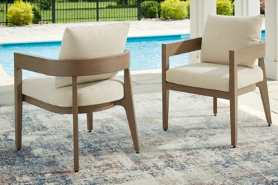 Ashley Serene Bay Dark Brown White Outdoor Dining Arm Chair with Cushion (Set of 2)