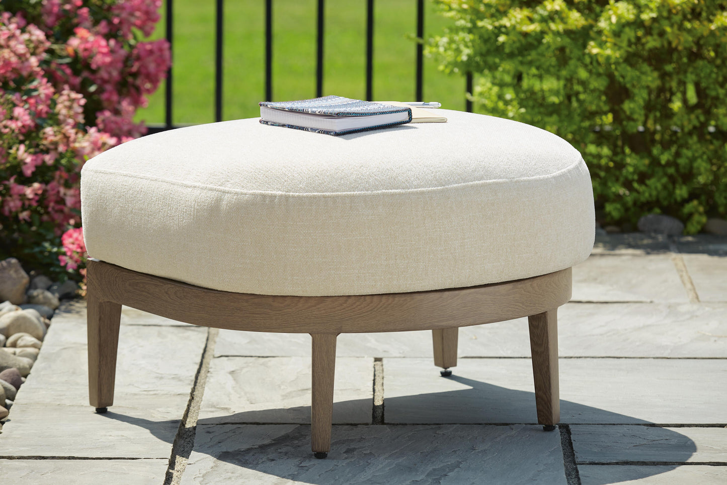 Ashley Serene Bay Dark Brown White Outdoor Ottoman with Cushion