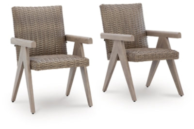 Ashley Carisbo Beige Outdoor Arm Chair (Set of 2)