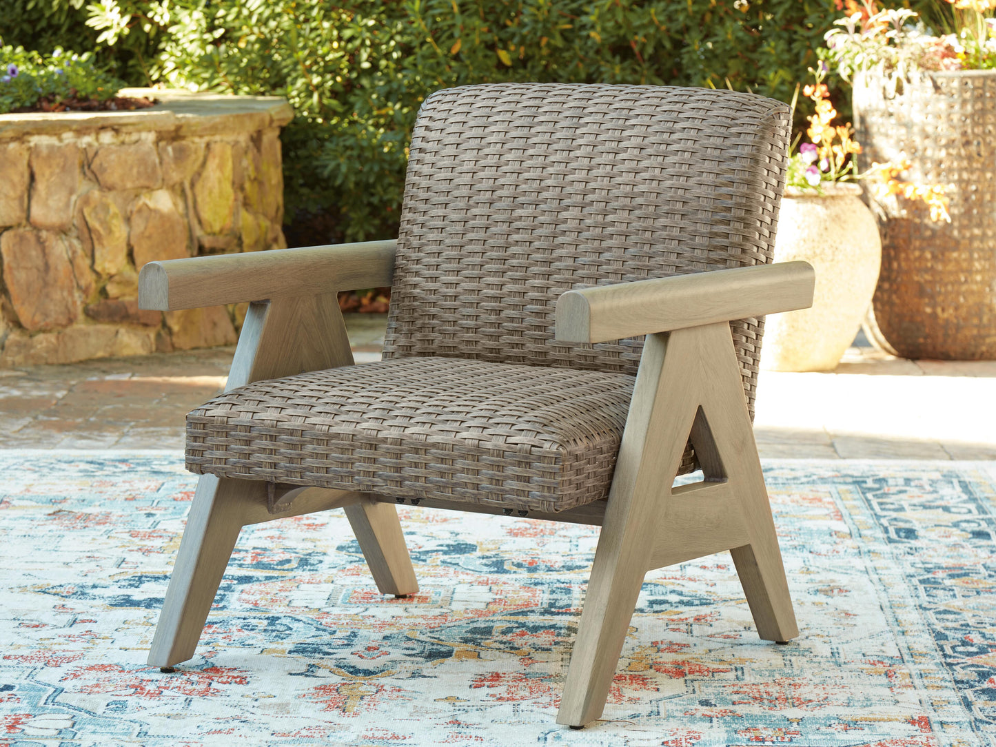 Ashley Carisbo Beige Outdoor Rocking Lounge Chair