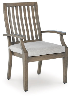 Ashley Rainier Ranch Brown Beige Outdoor Arm Chair with Cushion (Set of 2)