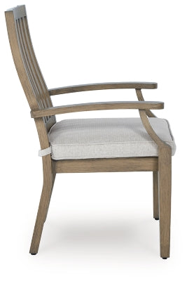 Ashley Rainier Ranch Brown Beige Outdoor Arm Chair with Cushion (Set of 2)