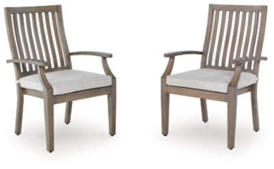 Ashley Rainier Ranch Brown Beige Outdoor Arm Chair with Cushion (Set of 2)