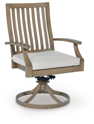 Ashley Rainier Ranch Brown Beige Outdoor Swivel Chair with Cushion (Set of 2)