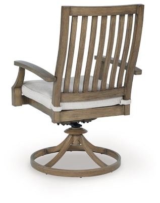 Ashley Rainier Ranch Brown Beige Outdoor Swivel Chair with Cushion (Set of 2)