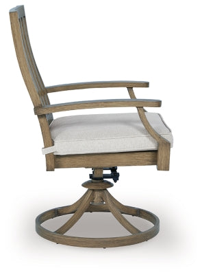 Ashley Rainier Ranch Brown Beige Outdoor Swivel Chair with Cushion (Set of 2)