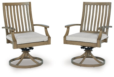 Ashley Rainier Ranch Brown Beige Outdoor Swivel Chair with Cushion (Set of 2)