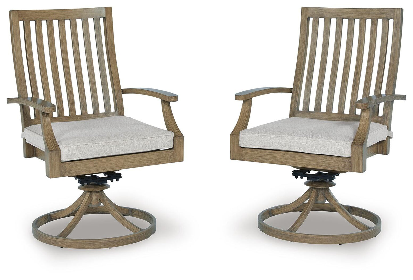 Ashley Rainier Ranch Brown Beige Outdoor Swivel Chair with Cushion (Set of 2)
