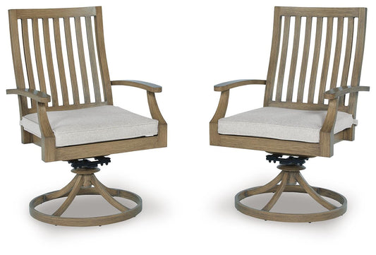 Ashley Rainier Ranch Brown Beige Outdoor Swivel Chair with Cushion (Set of 2)